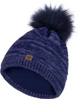 COMPAGNO Wintermütze Strickmütze Damen Bommelmütze Fleece Futter Beanie Mütze 88, Farbe:Dunkelblau
