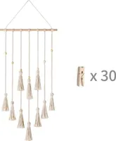 Fotowand zum Aufhängen an der Wand, gewebter Boho Wandteppich mit 30 Clips, Tapisserie für Heimdekoration, Schlafzimmer, Hochzeit, Party, Bild Organizer, Weiß