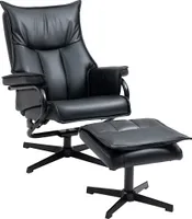 HOMCOM Relaxsessel mit Hocker, drehbarer Ruhesessel, TV-Sessel mit Liegefunktion, Fernsehsessel mit neigbarer Rückenlehne, für Wohnzimmer, Büro, Kunstleder, Stahl, Schwarz