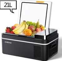 Kroak Kühlbox Auto 21L Autokühlschrank elektrisch mit Kompressor für Camping Reisen 12/24V DC und 100-240V AC