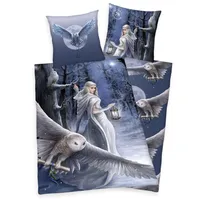 Herding Renforcé pościel dwustronna 2 szt. 135x200cm Anne Stokes Elf Sowa Fantasy Niebieski Szary