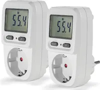 2er Set Energiekostenmessgerät Steckdose mit Display - Strommesser Verbrauchsmessgerät bis 3680 Watt, Weiß