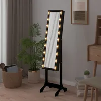 The Living Store Standspiegel mit LED Schwarz 34x37x146 cm