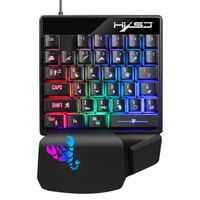 HXSJ V400 Einhand-Spieletastatur Kabelgebundene Tastatur Streaming-Farbe RGB-Licht Ergonomische Handauflage-Tastatur Schwarz