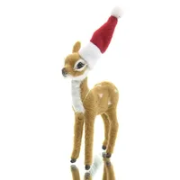 SCHEULEN Weihnachtsdeko Rehkitz Braun mit Weihnachtsmütze 13 cm - Kunststoff