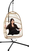 di volio Hängesessel mit Gestell Beluno beige, Hängestuhl für Indoor & Outdoor, inkl. Kissen, bis 150 kg belastbar, ideal für Garten, klappbar