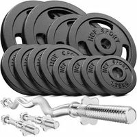 Hop-Sport Guss Hantel-Set 57kg  SZ-Stange Kurzhantelstange 30mm, 1x Curlstange, 2x Kurzhanteln, 2x10kg, 2x5kg, 4x2,5kg, 4x1,25kg