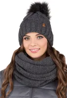 Vivisence damen bommelmütze und schal set warm kopfbedeckung und halsbedeckung an winter und herbst warm dick, wintermütze mit bommel, winterset für frauen, hergestellt in der eu, dunkelgrau, einheits