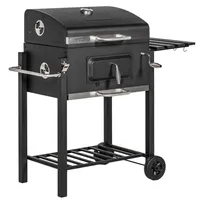 Grillwagen Holzkohlegrill BBQ Standgrill Edelstahl Schwarz 113x65x108cm für Garten & Terrasse