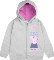 Peppa Wutz - Just have fun -  Kapuzenpullover für Mädchen mit Reißverschluss und Glitterprint Hoodie Sweatjacke Grau 86-92