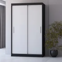 Schwebetürenschrank Kleiderschrank Schrank 120 cm Schwarz/Weiß ohne Spiegel Neomi 04
