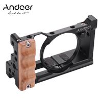 Andoer Metal Aluminium Camera Cage Kompatibel mit  RX100 VI / VII mit Cold Shoe Mount 1/4 Schraube Holzgriff Vlogging Shooting Zubehoer