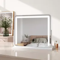  EMKE Hollywood Spiegel mit 3 Lichtfarben, Φ40CM Schminkspiegel  mit Beleuchtung, Smart-Touch Schminktisch Spiegel mit Licht 360° drehbar,  dimmbar und mit Memory-Funktion - Weiß
