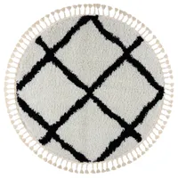 Dywan BERBER CROSS koło  Frędzle berberyjski marokański shaggy biały koło 160 cm
