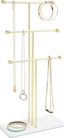 Umbra Trigem Schmuckbaum mit integrierter Schmuckablage für Ringe und Ketten, 3-stufig, Schmuck Baum, Schmuckaufhänger aus Metall in der Farbe gold / weiß, 48 cm, 299330-524