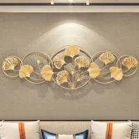 Wandskulpturen, 3D-Ginkgoblatt-Wanddeko, Ginkgo-Wanddekoration, Wandbild, Metallbild, Metall Wandbehang,128x43 cm, für Wohnzimmer, Esszimmer