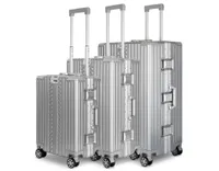 WINLIFE® 3in1 M+L+XL Handgepäck(53cm) + Checkin-Trolley(65cm) + XL Koffer(75cm) Reisekoffer SET mit Alu-Rahmen, ABS & TSA Nummern-Schloss | Silber