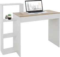 ML-Design Schreibtisch mit Regal, Bürotisch, Weiß mit Tischplatte in Sonoma-Eiche, 3 Einlegeböden, 110x72x40 cm, Holz, 2-in-1 System für Arbeitszimmer