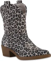 VAN HILL Damen Stiefeletten Cowboy Boots Stickereien Schuhe 840203, Farbe: Leopard, Größe: 37