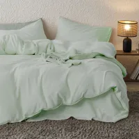 Musselin Bettwäsche 155x220 cm Grün mit einem Kissenbezug 80x80 cm aus 100% Baumwolle - Traumhaft weiche
