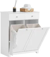 SoBuy Badezimmerschrank Aufbewahrungstruhe mit 2 Schubladen und 2 Wäschekörben Wäscheschrank Wäschekorb - Weiß