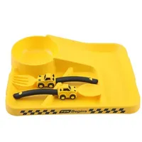 Lustiger Bagger Besteck Kinder Set mit Teller, Spülmaschinenfestes Baggerbesteck, Essgeschirr für Kinder, BPA-frei, Thema Baustelle - JOOPLATE