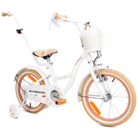 Dievčenský bicykel 16 palcov zvonček prídavné kolesá push bar Kvetinový bicykel ecru biely