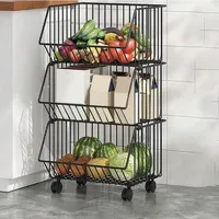 Dreistufiger Küchentrolley, Platzsparender Servierwagen aus Edelstahl, Ideal für Gemüse, Obst und Trockenwaren, Mobil - CARTSTACK