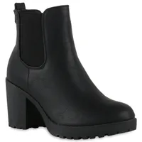 Mytrendshoe Gefütterte Damen Stiefeletten Chelsea Boots Profil Sohle 811180, Farbe: Schwarz, Größe: 37
