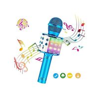 FNCF Bluetooth-Mikrofon mit dynamischen LED-Lichteffekten, drahtlose Mikrofonlautsprecher zum Aufnehmen / Singen, Rekorder, Kamera (Blau)