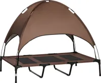 PawHut Erhöhtes Hundebett mit Baldachin, Haustierbett, Hundeliege outdoor mit Dach, Atmungsaktiv, Taftstoff für Camping Kaffee 122 x 92 x 108 cm