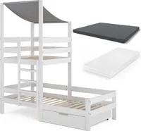 Vitalispa Hausbett Tom, 90x200 cm mit Schublade und 2 Matratzen, Weiß