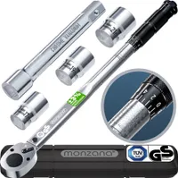 Monzana® Drehmomentschlüssel 6tlg. Set 40-210Nm Süd GS 1/2' Zoll CrV +/- 3% Toleranz Wende Ratschenkopf inkl. 3 Stecknüsse 17, 19, 21mm Verlängerung inkl. Koffer Auto Motorrad