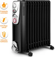 Ardes AR4R11BTE Oillo 11T Elektro-Ölradiator, 11 Heizelemente, Timer, 3 Leistungen, Turbo-Ventilation, mit Rädern, 2500 W, Schwarz und Silber