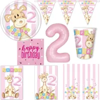 2. Geburtstag XL Partyset zum Kindergeburtstag Giraffe Mädchen rosa