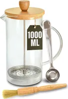 Cosumy French Press aus Glas 1L - Kaffeebereiter für 5 Tassen Kaffee - Mit Dosierlöffel und Reinigungspinsel