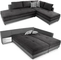 ECKSOFA-DAUERSCHLÄFER Doppelbett 306/223/95 cm Boxspring Federkern Topper, Schwenkteil links, Kunstleder Grau+Mikrofaser Anthrazit / 15105