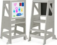 Dripex-Lernturm Lernstuhl, Montessori Lernturm, für Kinder ab 1Jahr+，mit Brett und Sicherheitsschiene, höhenverstellbar (grau)