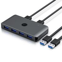 Primewire USB 3.2 Gen1 KVM Switch Umschalter - 4 Port Eingang – 2 Port Ausgang für 2 PCs - 5 Gbit/s – inkl. 2x USB Kabel – für Drucker Scanner Festplatten Tastatur Maus Headset etc. - Aluminiumgehäuse
