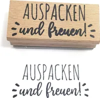 Stempel - Auspacken und freuen- aus Holz, Schrift-/ Motivgröße: 5,8 x 2,7 cm / Weihnachten,Handstempel, Motivstempel, Dekostempel, Hochzeit, Gastgeschenk