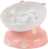 Y YHY Langsamfütterer für Hund und Katze Gekippter, erhöhter Katzennapf, rosa & weiß