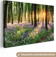 MuchoWow® - Wydruki na płótnie - Las - Kwiaty - Lawenda - Słońce - Fioletowy - Natura, fototapeta, dekoracja ścienna obrazy salon, 120x80cm