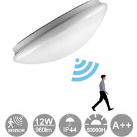 Yakimz Lampa sufitowa z czujnikiem 12W Ściemnialna lampa sufitowa LED WarmWhite z czujnikiem ruchu, 6000K-6500K, lampa łazienkowa, regulacja temperatury barwowej, 960 lm