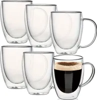 Doppelwandige Gläser | 340 ml mit Henkel | 6 Stück | Latte Kaffee Thermo Becher Tee Thermogläser für Cappuccino Macchiato Tee Kaffeegläser Glastasse