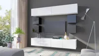 Wohnwand Wohnzimmer -Set 8tlg Medienwand CALABRIA 10 Weiß / Schwarz