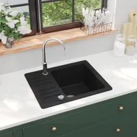 vidaXL Granitový drez Single Bowl Black