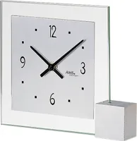 AMS 102 Tischuhr Quarz analog silbern modern eckig mit Glas und Aluminium