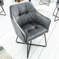 Exklusiver Design Stuhl LOFT Samt silbergrau mit Armlehne