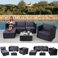 Poly-Rattan-Garnitur Brescia, Gartengarnitur Sitzgruppe Sofa Lounge-Set  schwarz, Kissen anthrazit