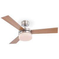 Globo Lighting Ventilator Metall Nickel matt, Glas opal, MDF Buche, MDF silber metallic, Fernbedienung, Batterie inkludiert 2x AAA, max. Motorleistung 50W, optimale Raumnutzung 15m², Abkühlung, Aufheizen, Geschwindigkeitsstufen 85/145/200 RPM, ø: 1050mm, H: 305mm, exkl. 2x E14 40W 230V